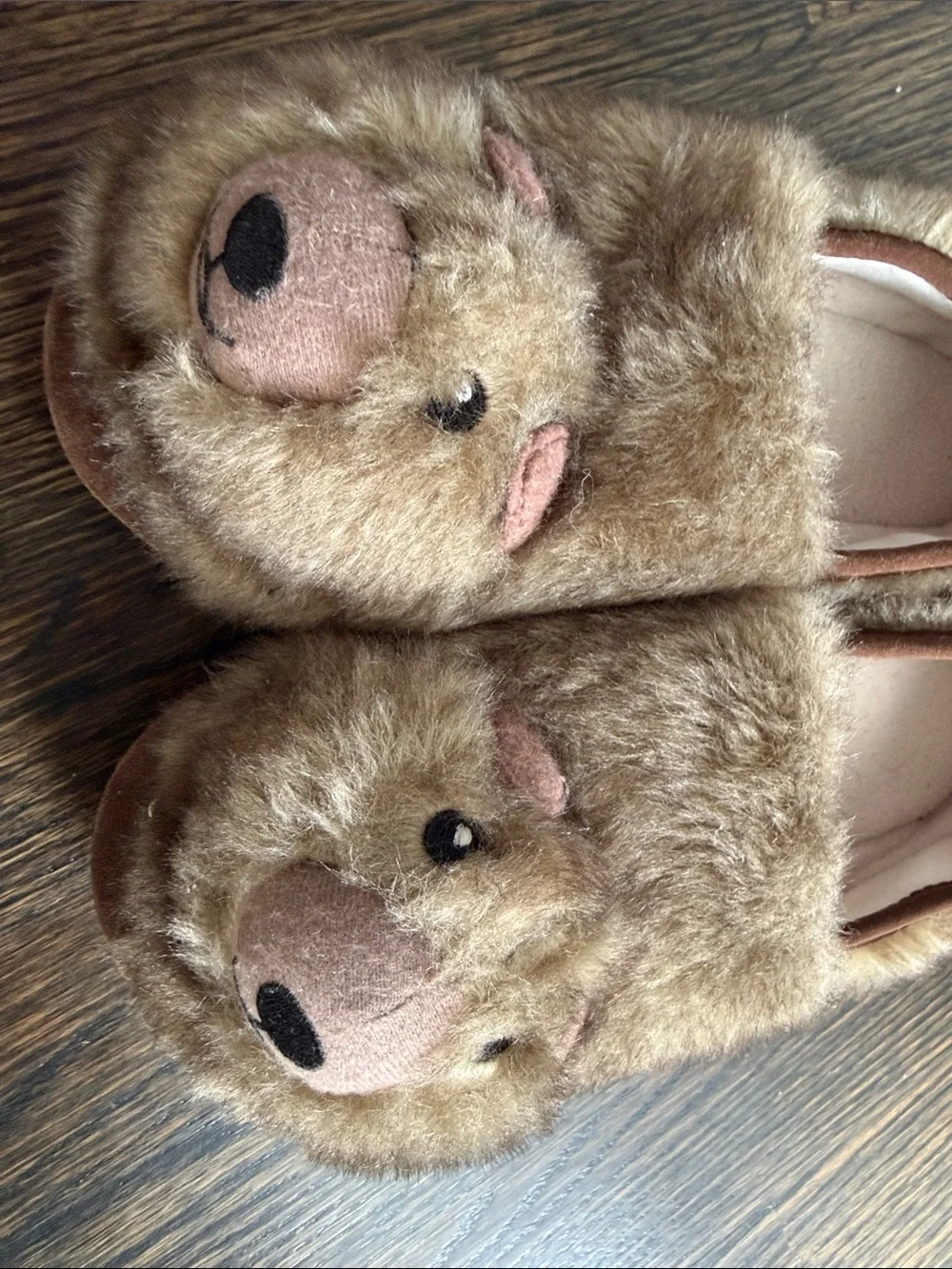 LL Bean Kids Animal Slippers, suede, like new, size 1-2 (Nut Brown Bear)